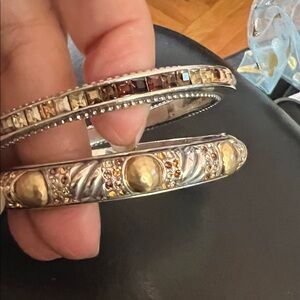 Brighton Silver Bangle Bracelets with Gold Accents and Amber Crystals